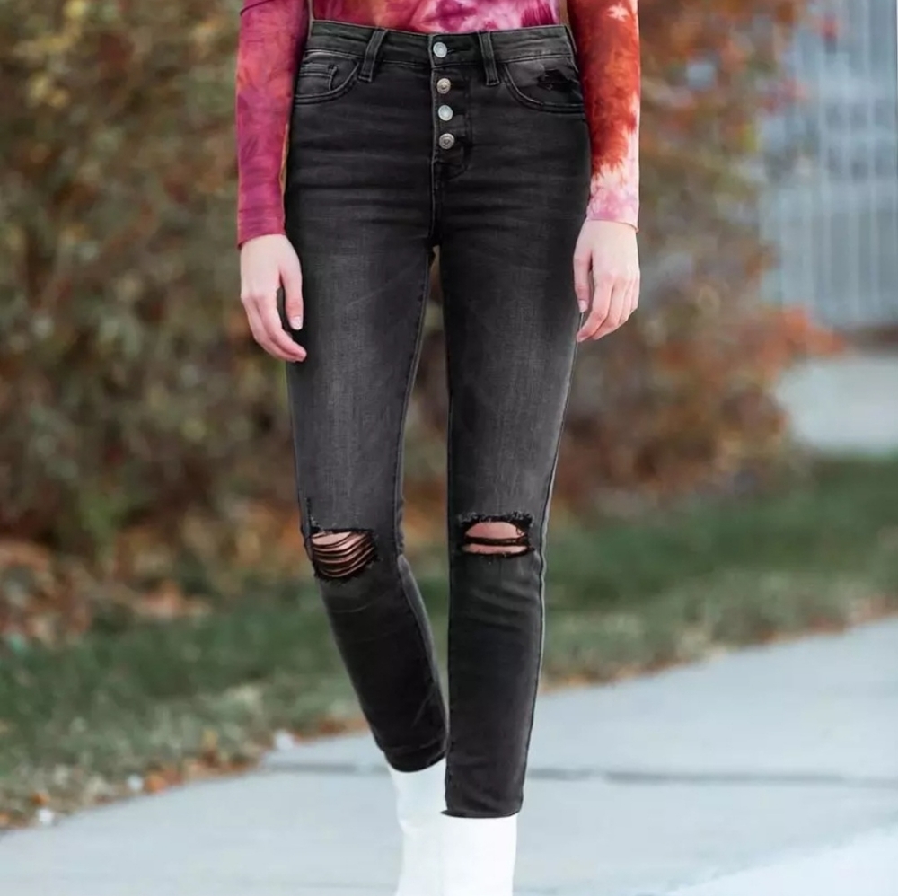 Vici Vervet Ankle Skinny Distressed Black Denim